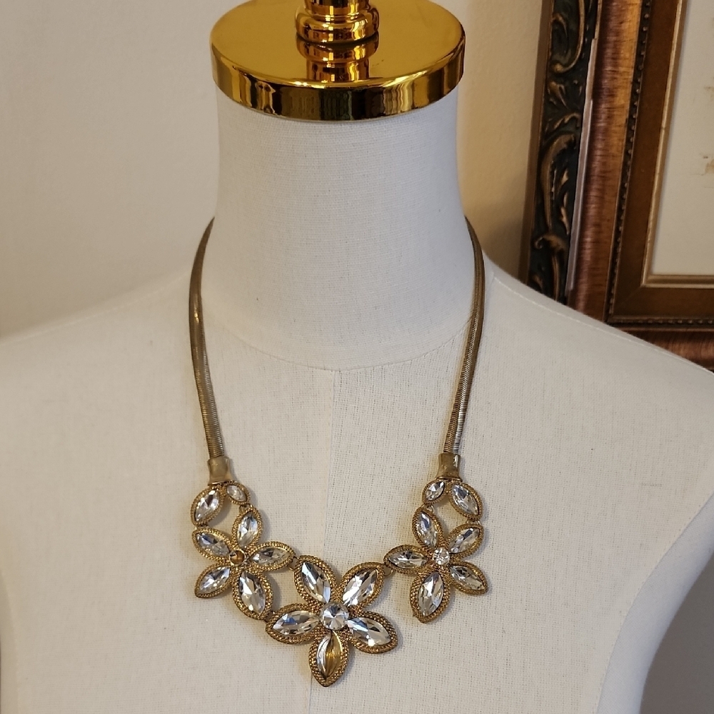 Gold Crystal Floral Statement Necklace - Women Jewelry